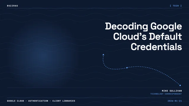 Google Cloud logo with title text about Cloud Client Libraries and Authentication, featuring a person wearing glasses and…