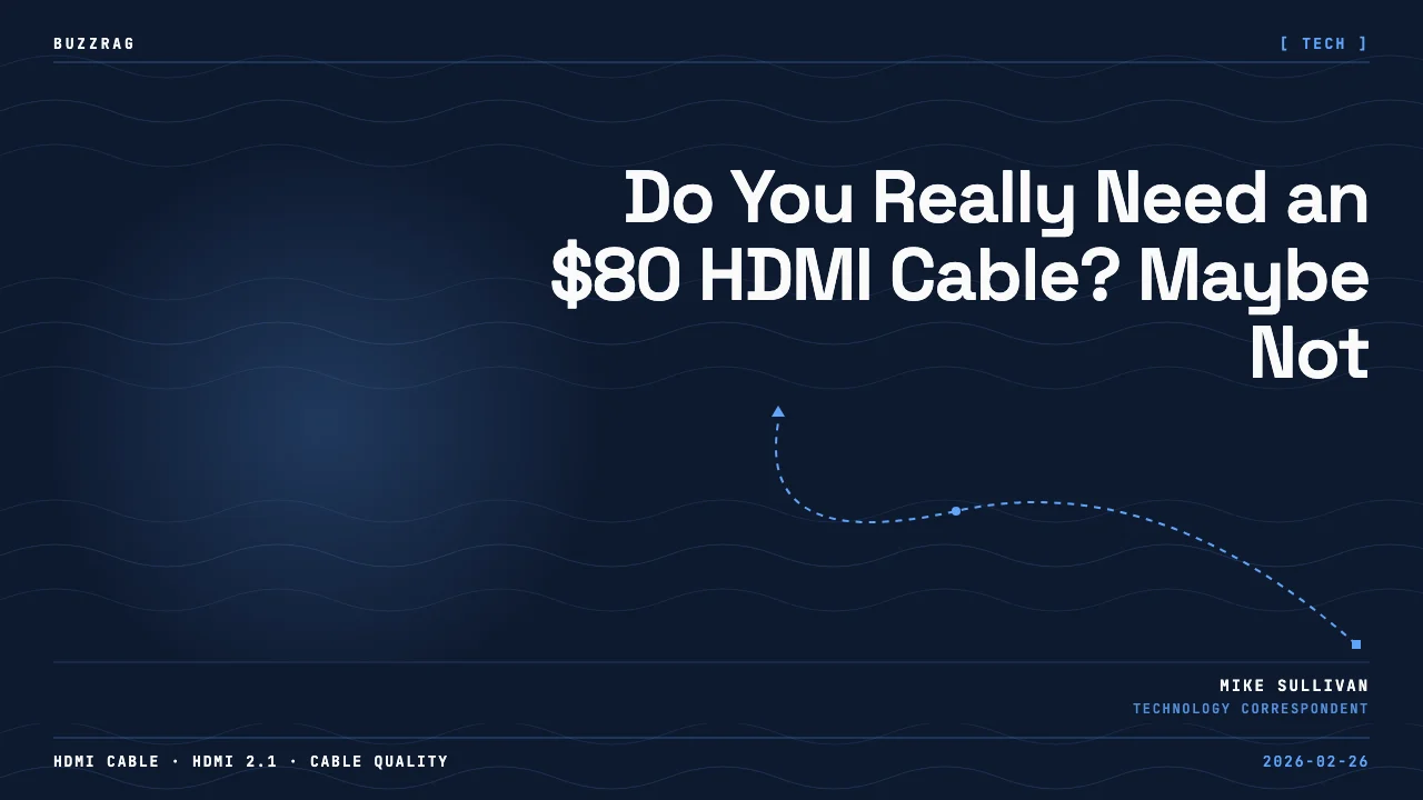 Black HDMI 2.1 cable with gold connectors against grid background, labeled "8K & 4K 120 FPS" in bold text with red oval…