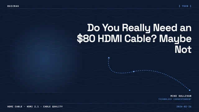 Black HDMI 2.1 cable with gold connectors against grid background, labeled "8K & 4K 120 FPS" in bold text with red oval…