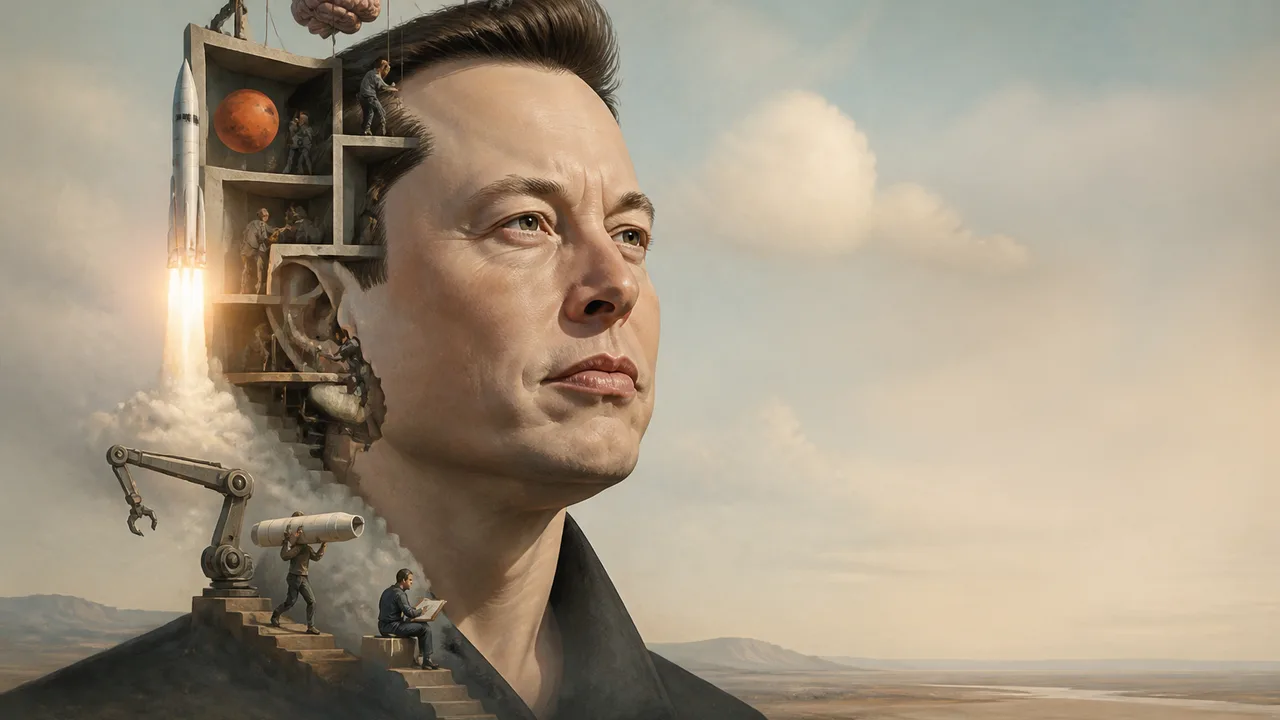 Two people facing each other with brain illustrations between them labeled "You" and "Elon," with "THE ALGORITHM"…
