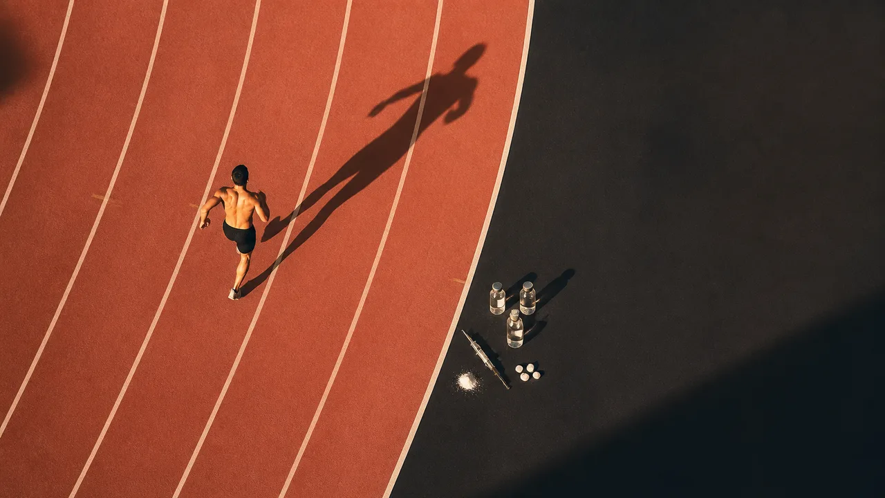 BBC News segment featuring two athletes with Olympic medals and pills, exploring the controversial Enhanced Games doping…