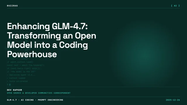 Fiery explosion background with Z.ai logo and "GLM-4.7 ULTRA MODE" text overlay, VS Code editor visible showing development…