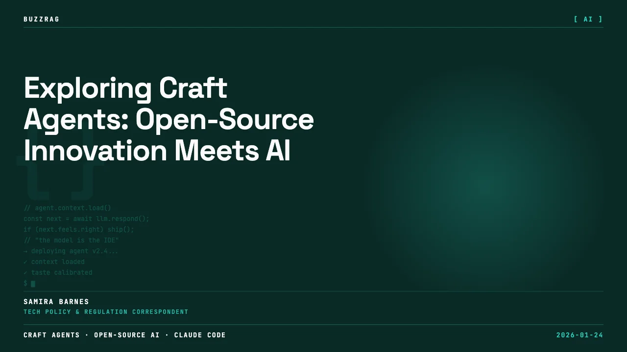 Bold text reading "CRAFT OPENSOURCE CRAFT CC UI" overlaid on a dark interface screenshot showing an AI chat application…