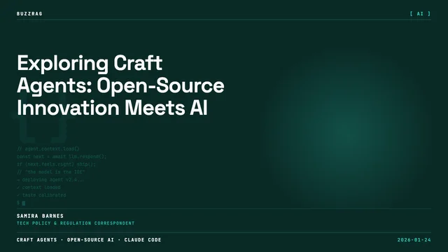 Bold text reading "CRAFT OPENSOURCE CRAFT CC UI" overlaid on a dark interface screenshot showing an AI chat application…