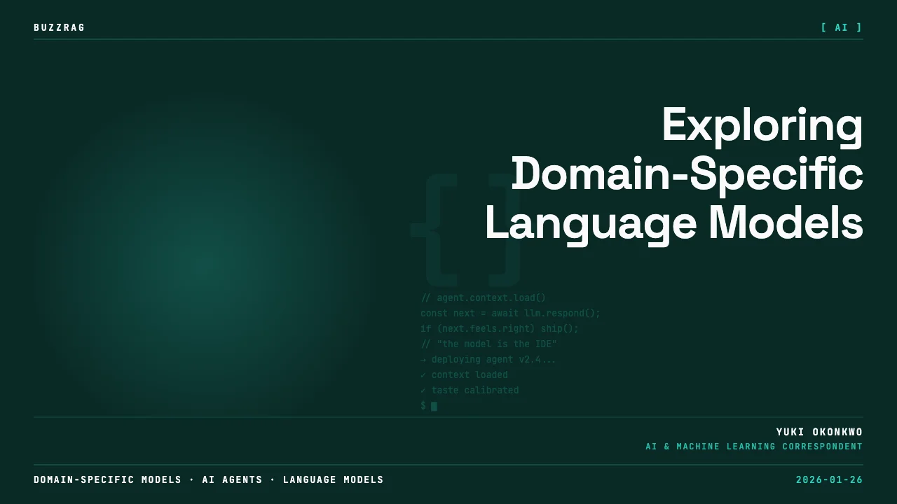 Google Cloud logo with text "Domain specific models" alongside two people holding mugs in an office with whiteboards in…