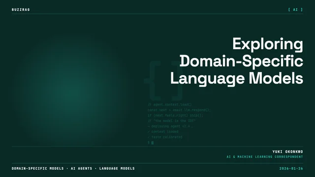 Google Cloud logo with text "Domain specific models" alongside two people holding mugs in an office with whiteboards in…