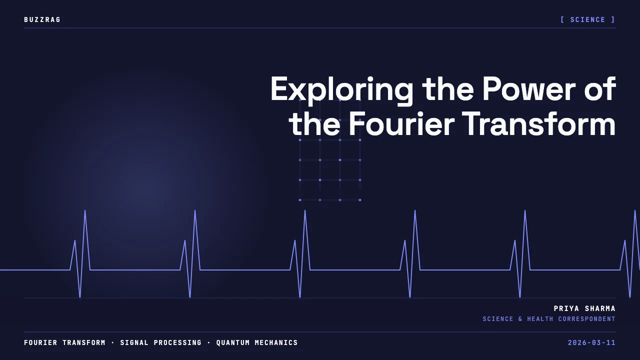 3D visualization showing time-domain waveforms on the left transforming into frequency-domain sinusoidal components on the…