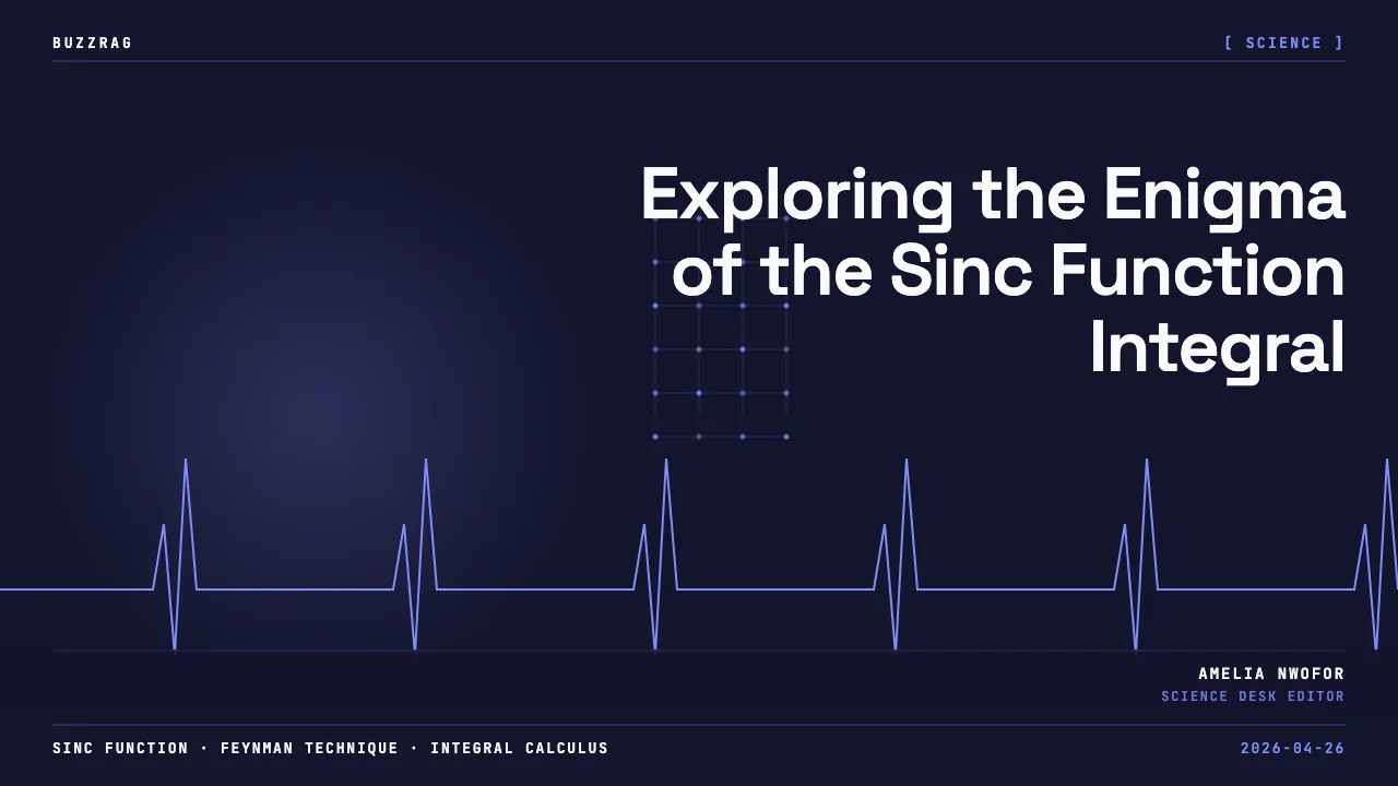 Mathematical integral equation displayed with white text on dark background, showing a definite integral of sin(x)/x from 0…
