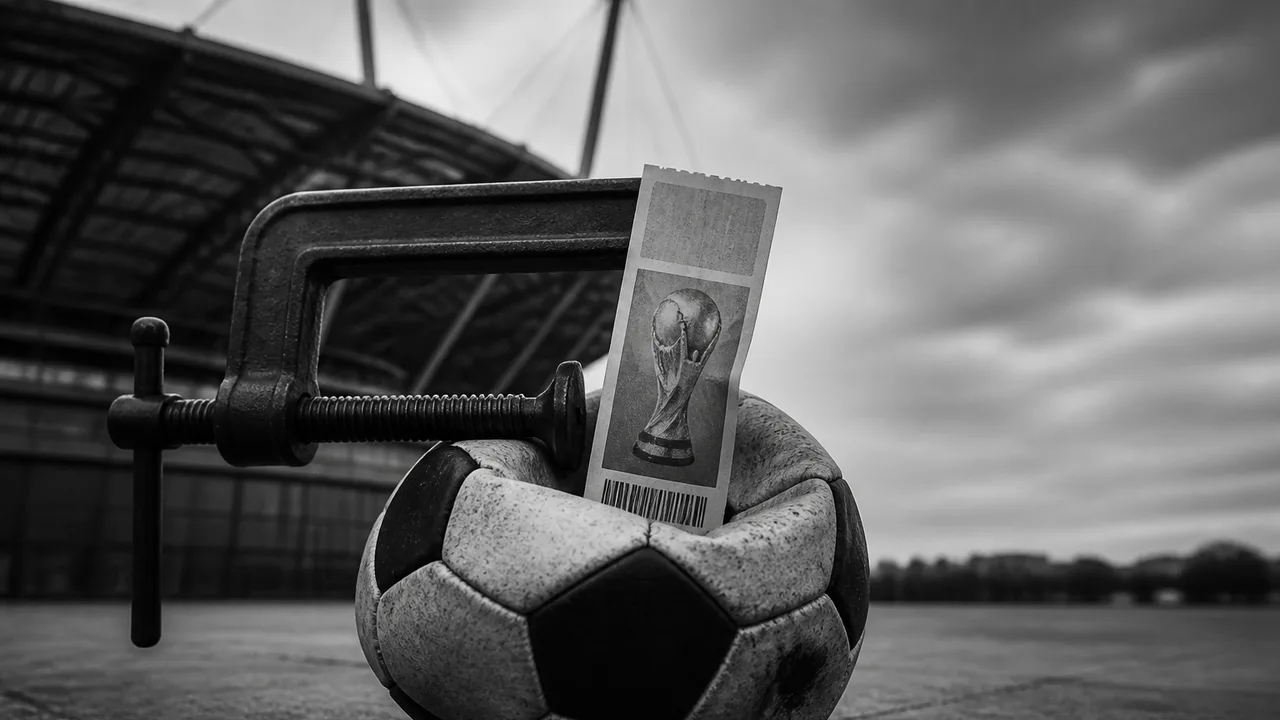 BBC News thumbnail showing a bald man in a suit with hand to chin beside the gold FIFA World Cup trophy against a red…