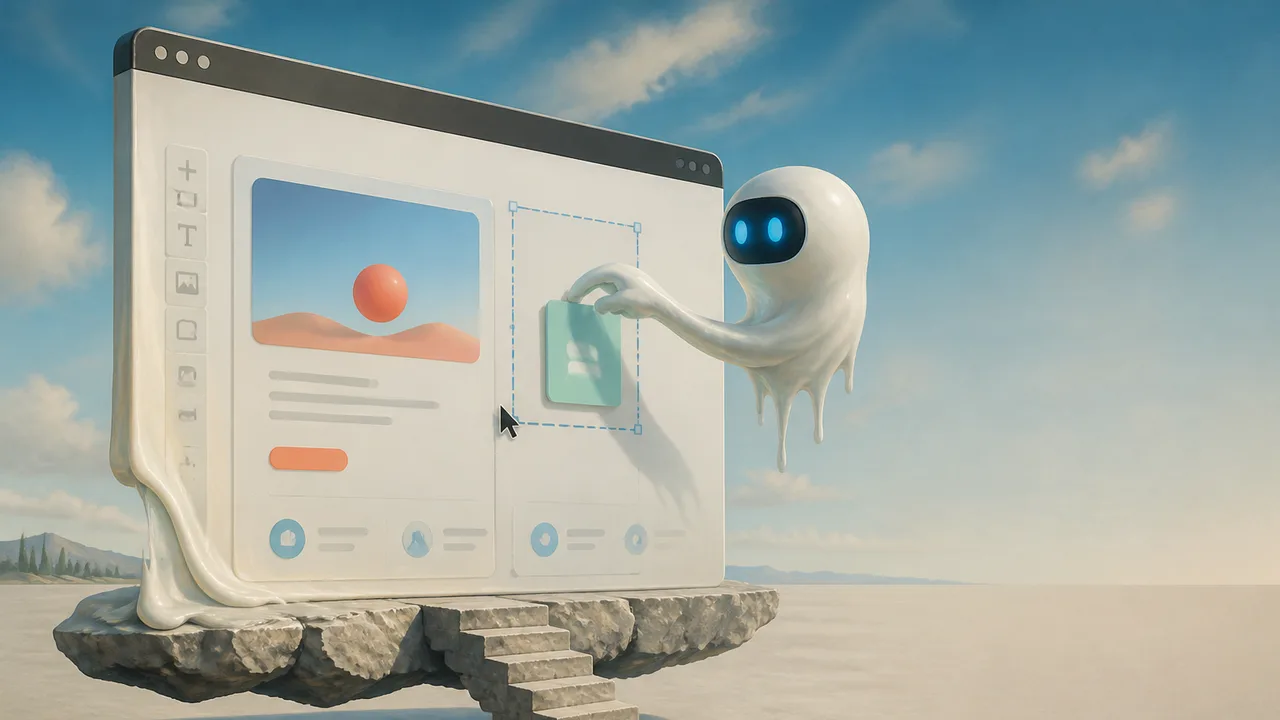 Man with shocked expression wearing glasses next to Framer AI interface showing "Recreate my product UI" prompt and Opus…