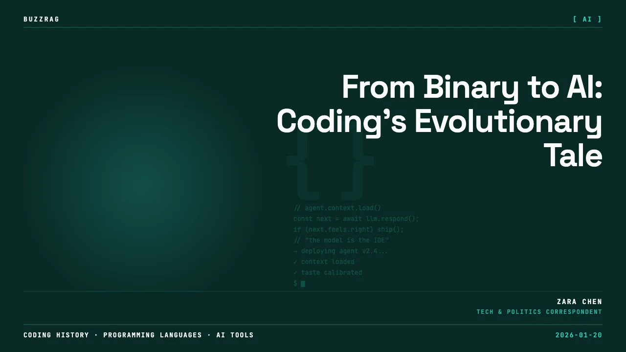 Evolution from apes to modern programmer shown alongside programming language logos (USP, C, Paintbrush, Python,…
