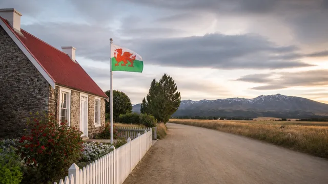Smiling woman holding raspberries in front of "GAIMAN" sign with traditional Welsh food and "TY GWYN" lodge visible in…