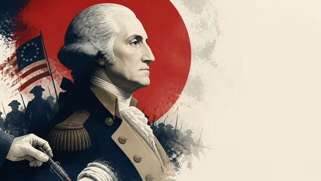 Portrait of George Washington with yellow text describing his deathly illness and unconventional medical treatment by his…