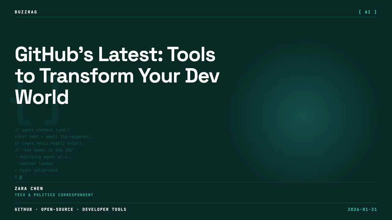 Developer wearing headset at dual monitors displaying code and analytics dashboards with "31 Trending Open Source Projects"…