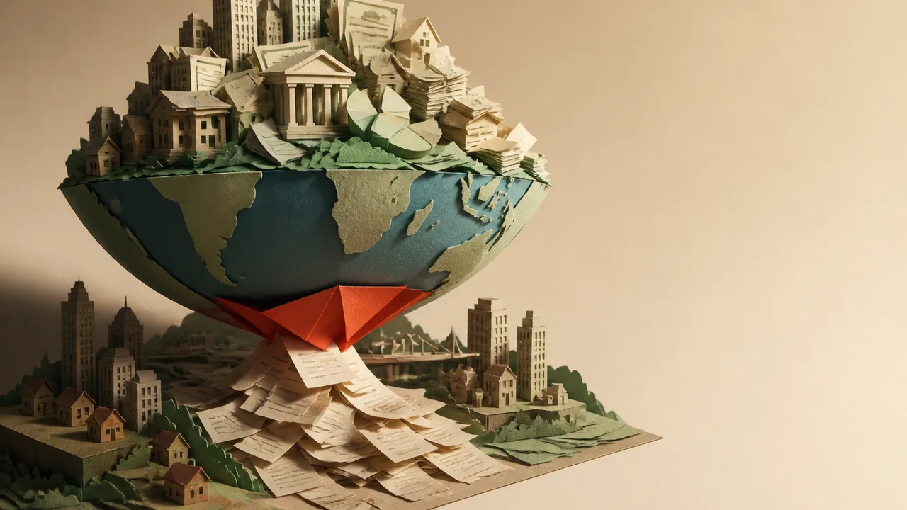 Earth from space with yellow banner displaying "$700,000,000,000" and "GLOBAL WEALTH" text overlay