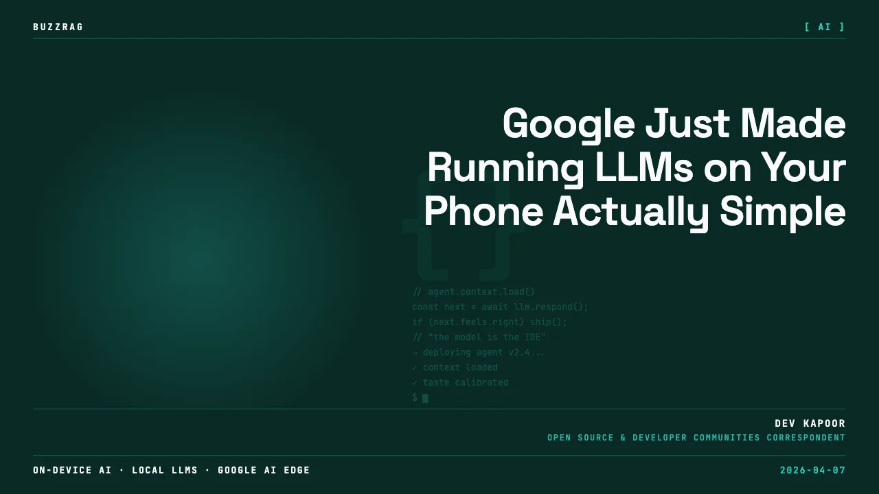 Phone displaying Google AI Edge Gallery interface with Gemma 4 options, alongside text promoting local AI model running…
