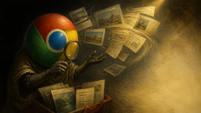 A colorful Google Search bar with a magnifying glass cursor hovers above bold "FINALLY HERE" text in fiery gradient letters.