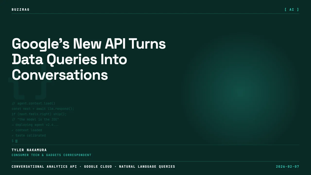 Google Cloud logo with text "Build AI data agents with the Conversational Analytics API" and colorful circular design…