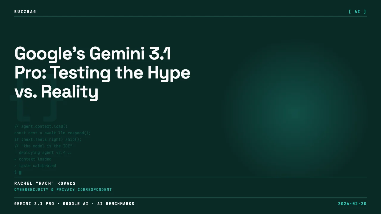 Google DeepMind announcement of Gemini 3.1 Pro with blue digital wave design and Google logo on dark background