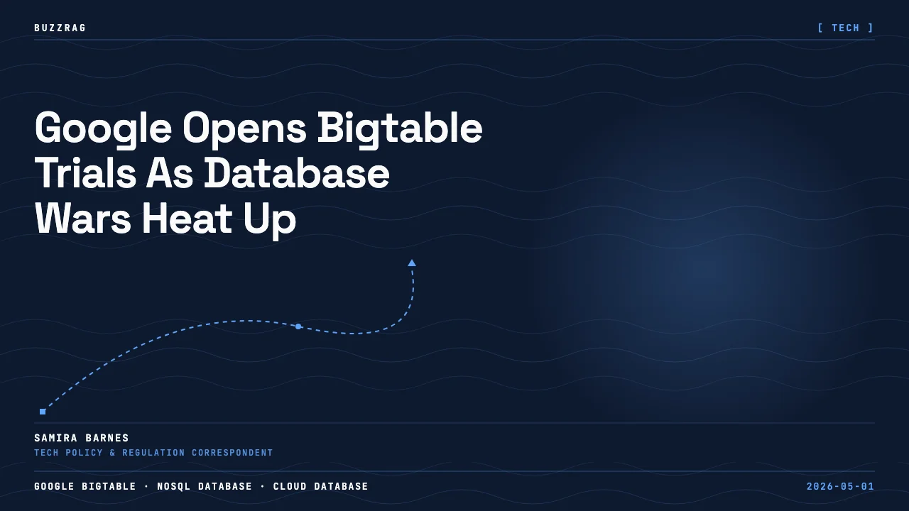 Google Cloud logo with "Welcome to Bigtable" text and a smiling man with long dark hair against a purple circular background