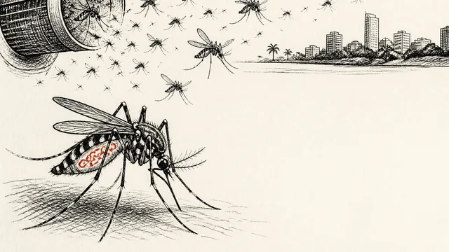 A robotic arm injects a mosquito with red wings while a shocked man reacts, with "95% DEADLY" text and Google logo displayed