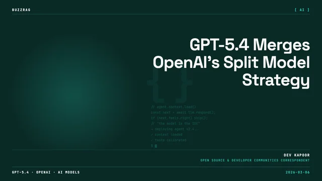 Man in blue shirt against starry night sky with bold white text announcing GPT-5.4 release