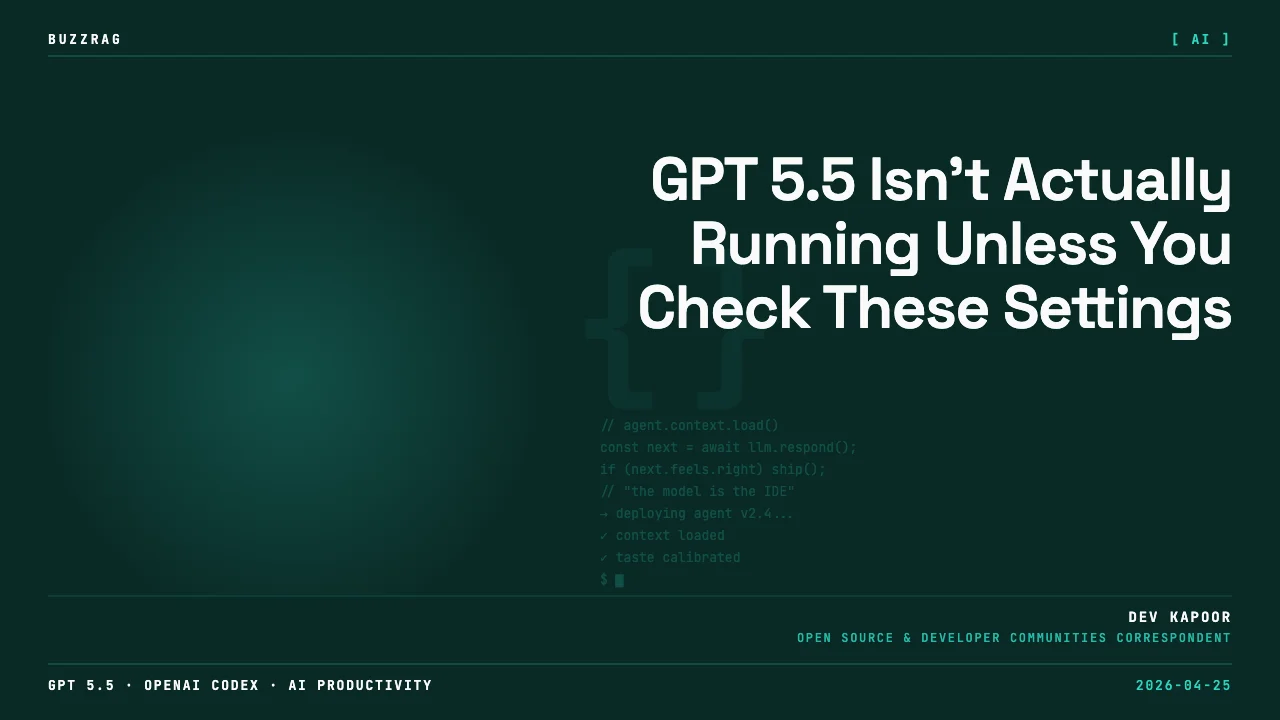 OpenAI GPT 5.5 tutorial with search, code, and terminal icons connected to the ChatGPT logo, highlighting tips and tricks…
