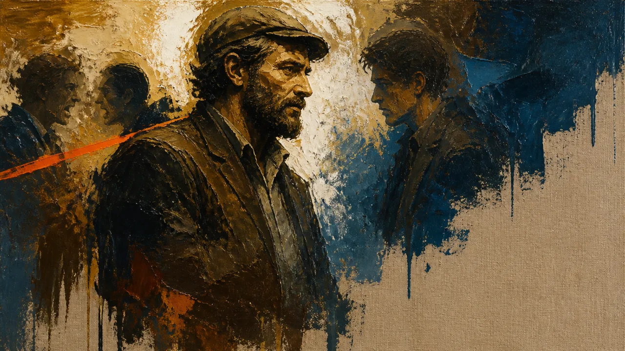 Bearded man faces a blurred person in an office; overlay reads “this is control” with an arrow to his shirt