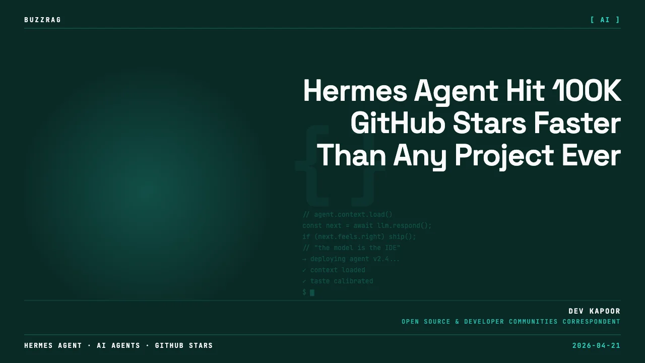 A gleaming metallic robot head with a glowing orange visor against a dark background with the yellow text "HERMES AGENT"…