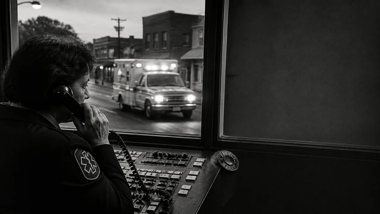 “BEFORE 911 EXISTED WHO DID YOU CALL?” over vintage switchboard, rotary phone, emergency vehicles, and LBJ portrait