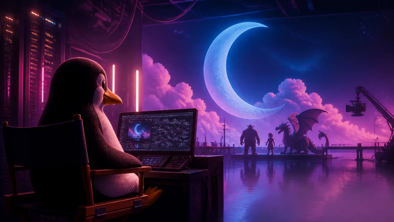 Two men flanking a DreamWorks logo featuring a child on a moon against a blue background, with "Interview with DreamWorks"…