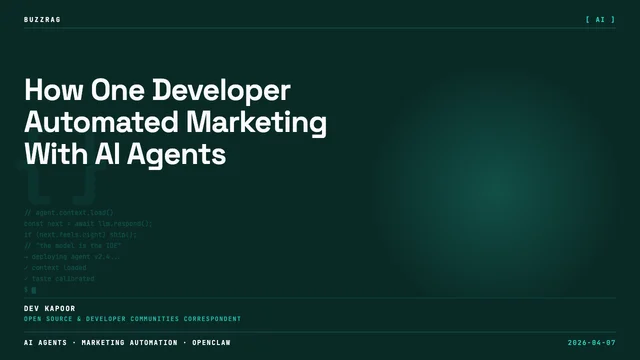 Man with beard facing camera against dark background with text "AGENTS HANDLE MARKETING" and decorative icons in upper left