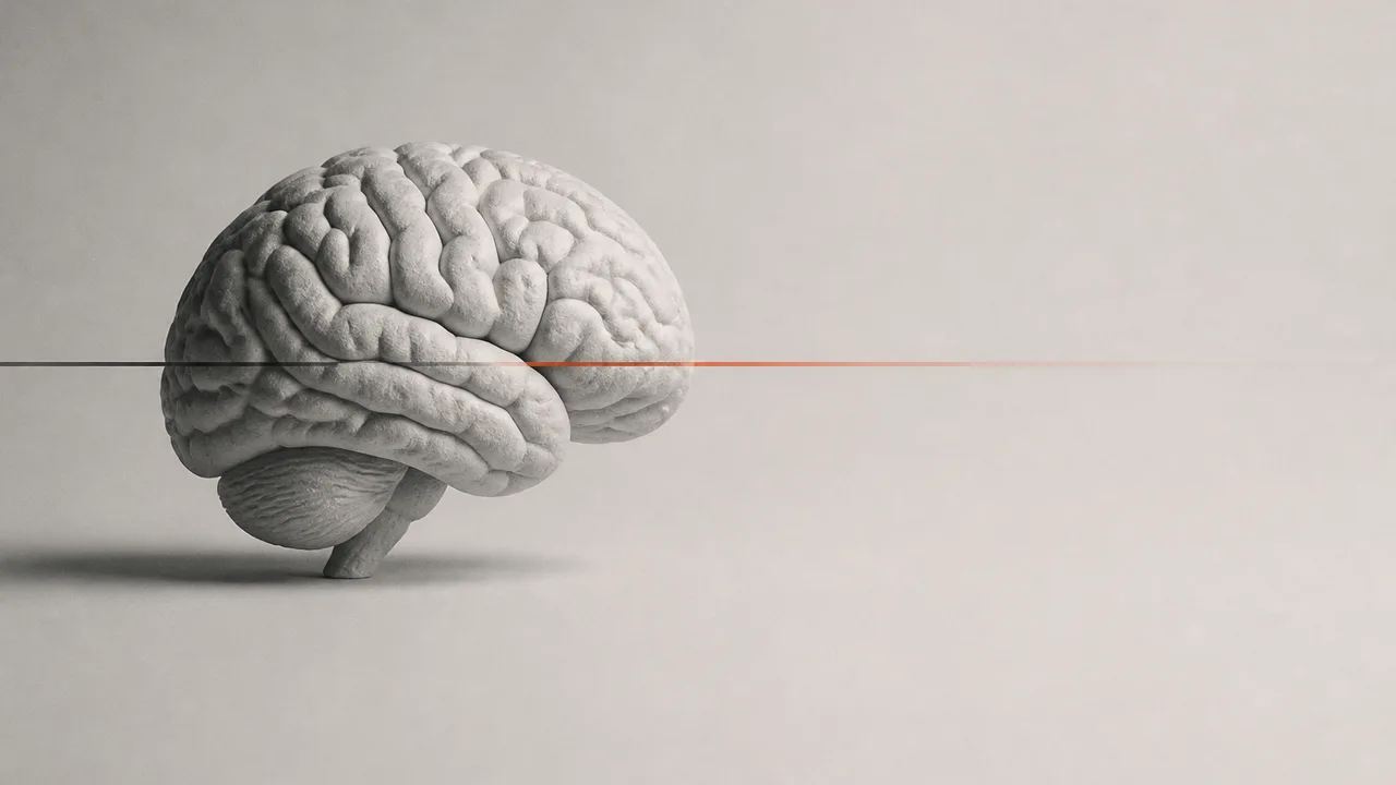 Woman in orange sweater gestures while discussing neuroscience, with anatomical brain illustration and "Inside the Brain's…