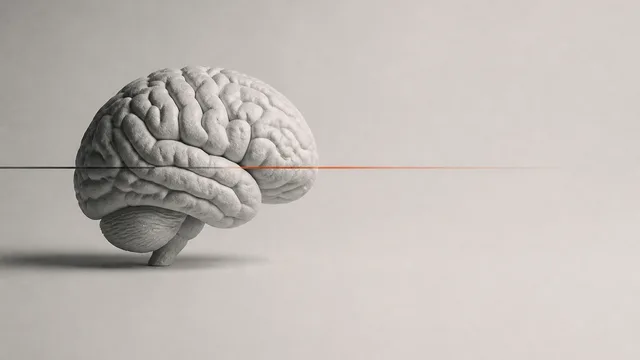 Woman in orange sweater gestures while discussing neuroscience, with anatomical brain illustration and "Inside the Brain's…