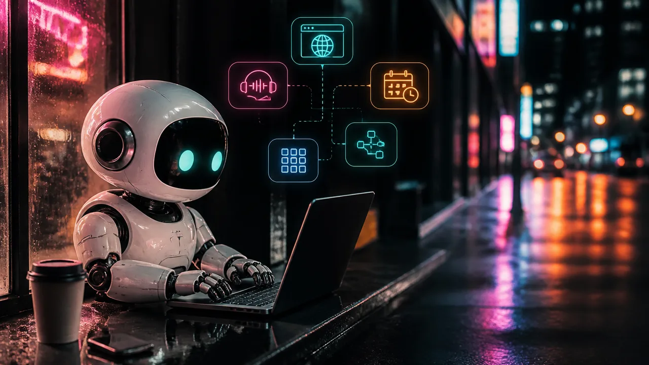 Man in black shirt with OpenAI logo and "15 TIPS" text overlay against home office background