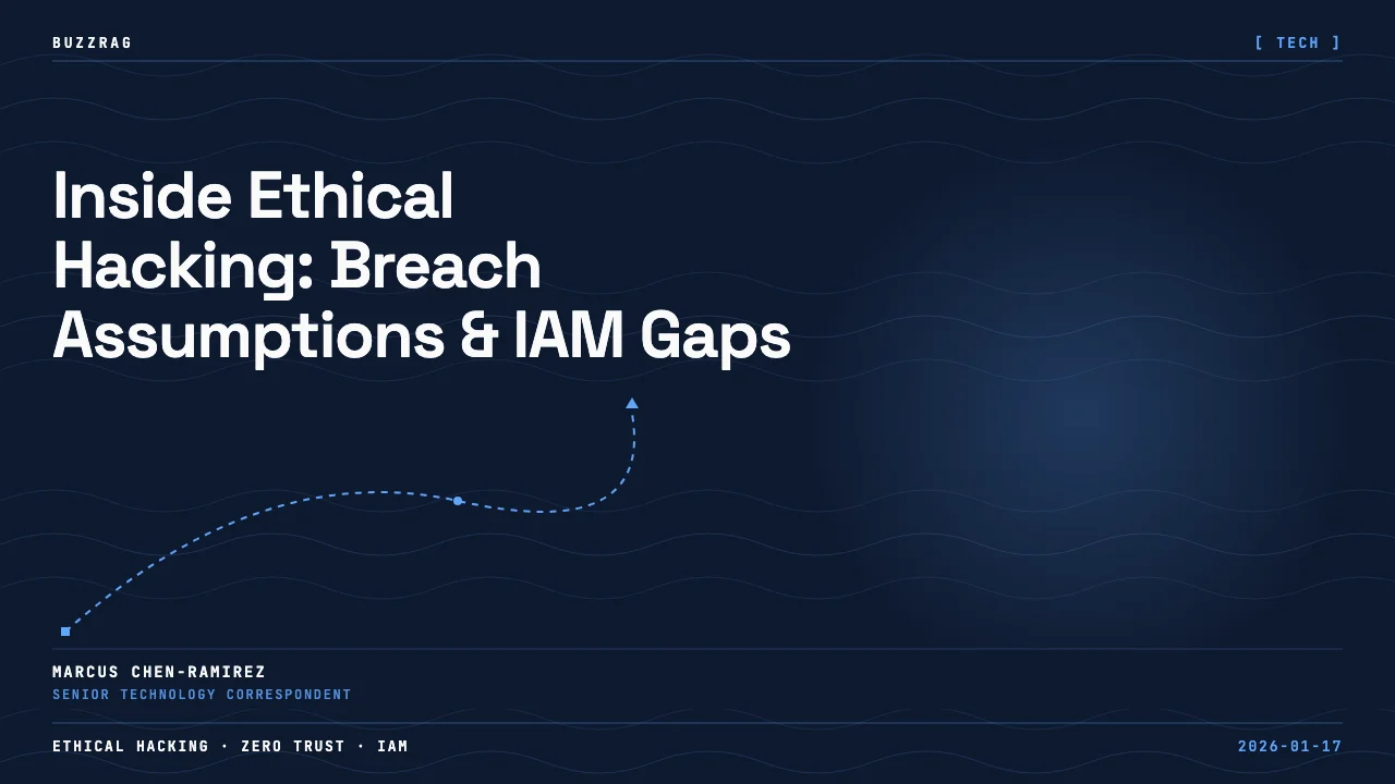 Two cybersecurity professionals stand against a black background with neon diagrams and code, with "think series," "Ethical…