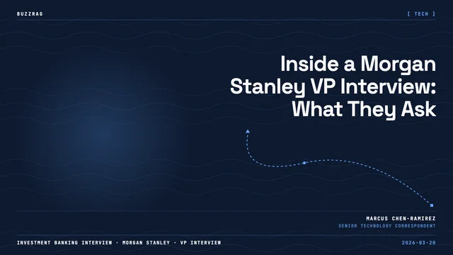 Two professionals with headsets face each other against a dark background with "Investment Banking VP Interview" and…