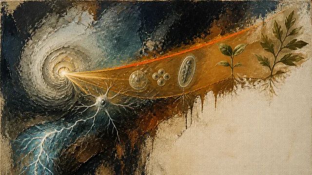A single cell and brain connected by a glowing beam with "CAN CELLS THINK?" text, exploring cellular intelligence beyond…