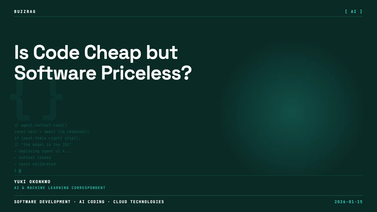 Man with surprised expression next to text reading "Code Is Cheap Now. Software Isn't." dated Jan 10, 2026