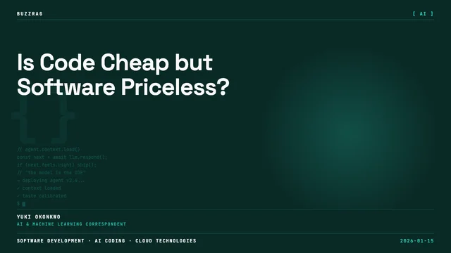 Man with surprised expression next to text reading "Code Is Cheap Now. Software Isn't." dated Jan 10, 2026