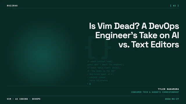 A bearded man in a black shirt against a colorful backdrop with text asking "vim worth it?" and the Vim logo in the corner