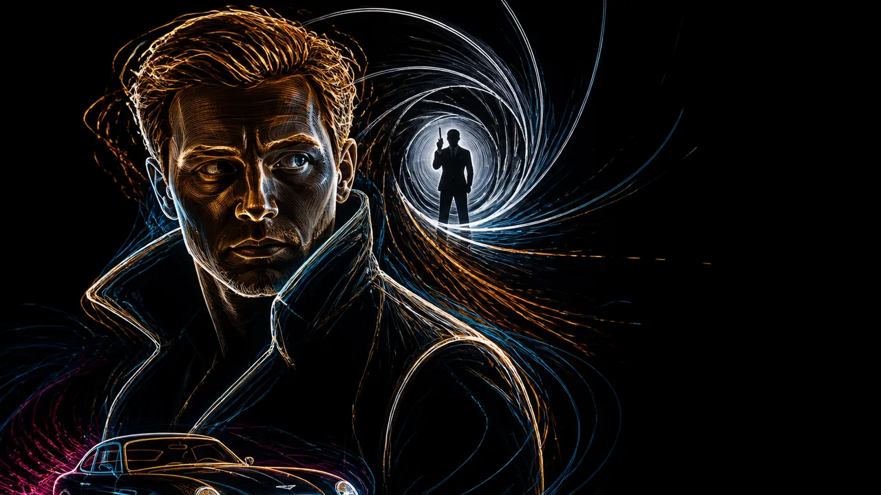 Man in formal attire on right with James Bond gun barrel sequence and vintage car on left, text reading "CRAIG ENERGY?