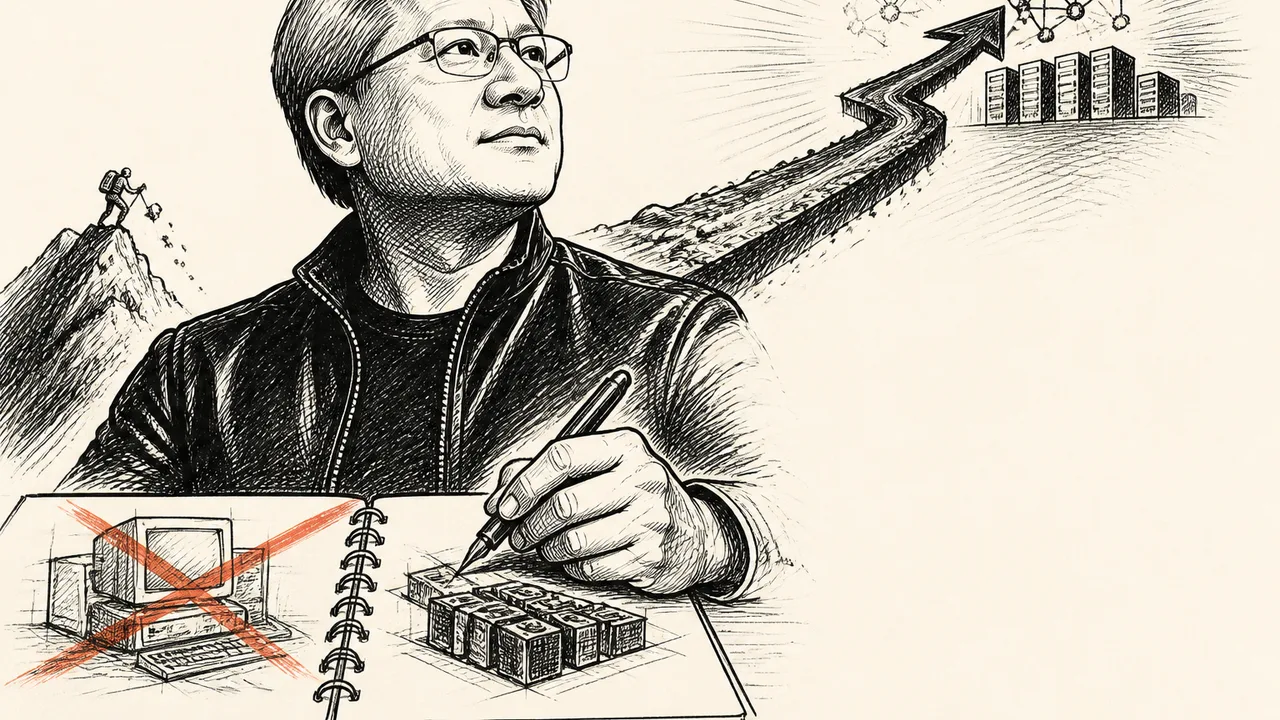 Portrait of Jensen Huang against orange background with text "In conversation with Jensen Huang, Founder & CEO, NVIDIA" and…