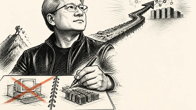 Portrait of Jensen Huang against orange background with text "In conversation with Jensen Huang, Founder & CEO, NVIDIA" and…