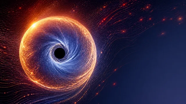 A black silhouette surrounded by glowing red and orange cosmic gas clouds against a starry background, with PBS logo in…
