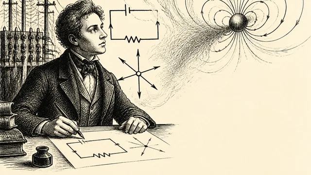 Portrait of Gustav Kirchhoff beside “Kirchhoff’s Laws” text and a glowing parallel circuit diagram