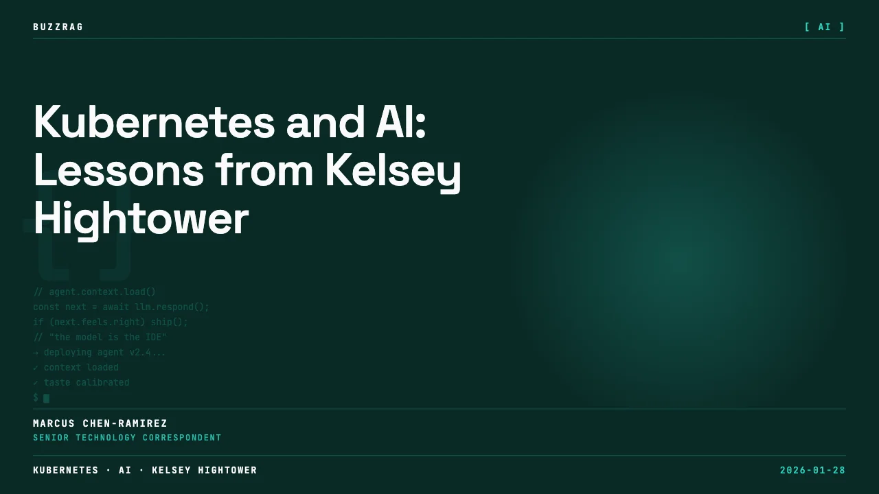 Two professionals in a split-screen interview setup discussing AI, Kubernetes, and career, with text indicating one retired…