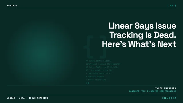 A shocked man with wide eyes appears next to the Linear logo and text reading "Issue tracking is dead" against a dark…