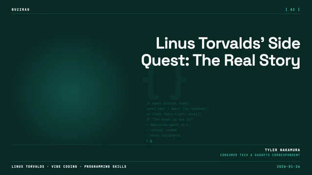 Man with headphones gesturing toward a GitHub repository interface displaying AudioNoise project files and branches