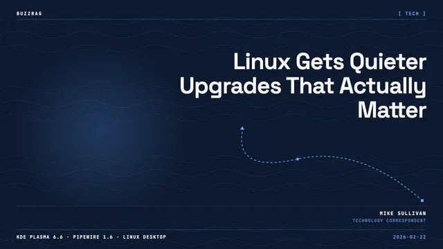 Linux news roundup featuring Asahi Linux, KDE Plasma 6.6, and Lutris Game Manager logos on split colored backgrounds